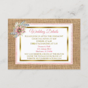 Rustic Burlap and Flower Wedding Detail Card