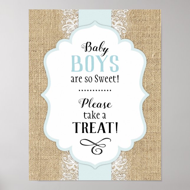 Rustic Burlap and Lace Boy Baby Shower Table Sign (Front)