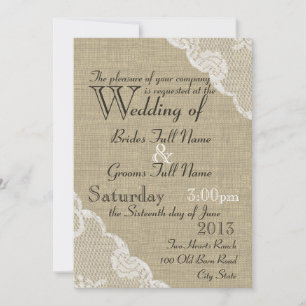 Rustic Burlap and Lace Country Wedding Invitation