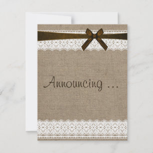 Rustic Burlap and Lace Engagement  Announcement