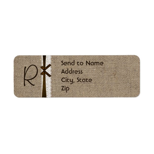 Rustic Burlap and Lace Monogram Address Label (Front)