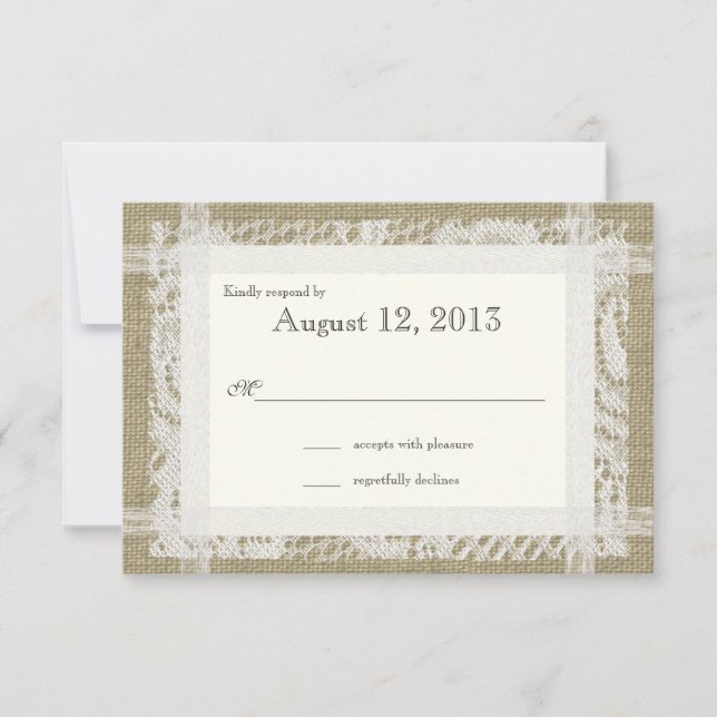 Rustic Burlap and Lace Reply RSVP Card (Front)