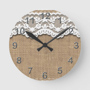 Rustic Burlap and Lace Round Clock