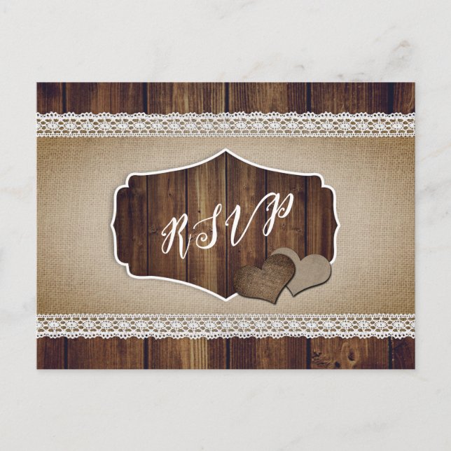 Rustic Burlap and Lace RSVP Postcard Song Choice (Front)