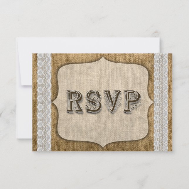 Rustic Burlap And Lace Wedding Response Card (Front)