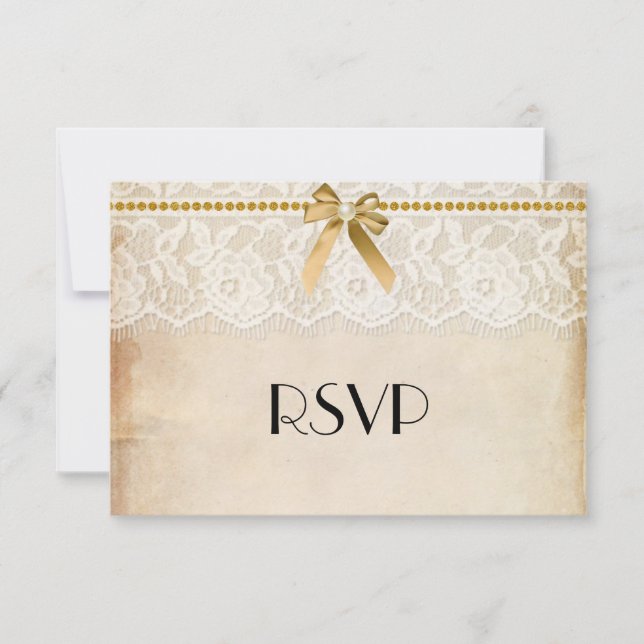 Rustic Burlap and Lace Wedding RSVP Card (Front)