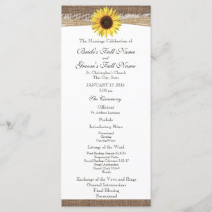 Rustic Burlap and Sunflower Wedding Program Programme