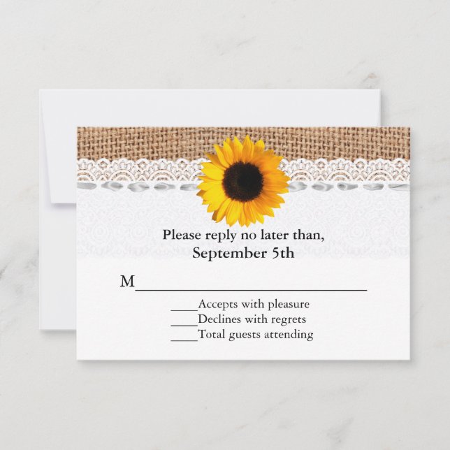 Rustic Burlap and Sunflower Wedding RSVP Card (Front)