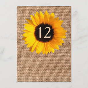 Rustic Burlap and Sunflower Wedding Table Number
