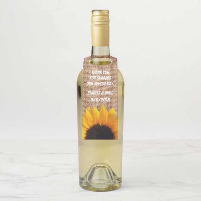 Rustic Burlap and Sunflower Wine Bottle Favour Tag (On Bottle)