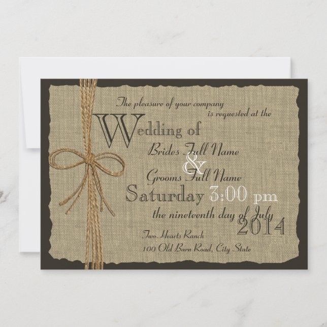 Rustic Burlap and Twine Wedding Invitation (Front)