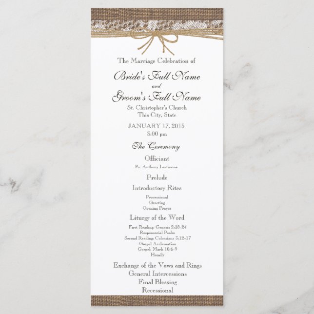 Rustic Burlap and Twine Wedding Program Programme (Front)