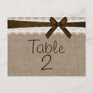 Rustic Burlap and Vintage Lace Table Number Card