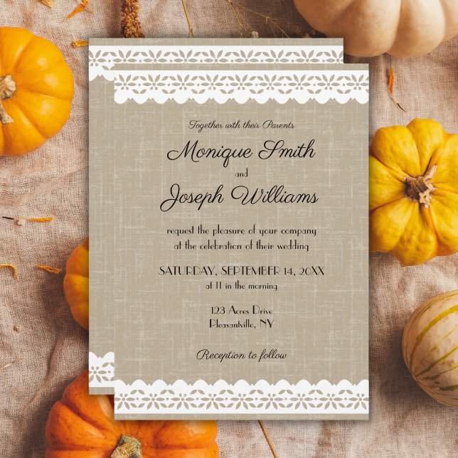 Rustic Burlap and White Lace Wedding Invitation (Creator Uploaded)
