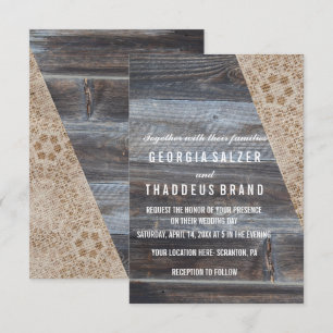Rustic Burlap and Wooden Wedding Invitation
