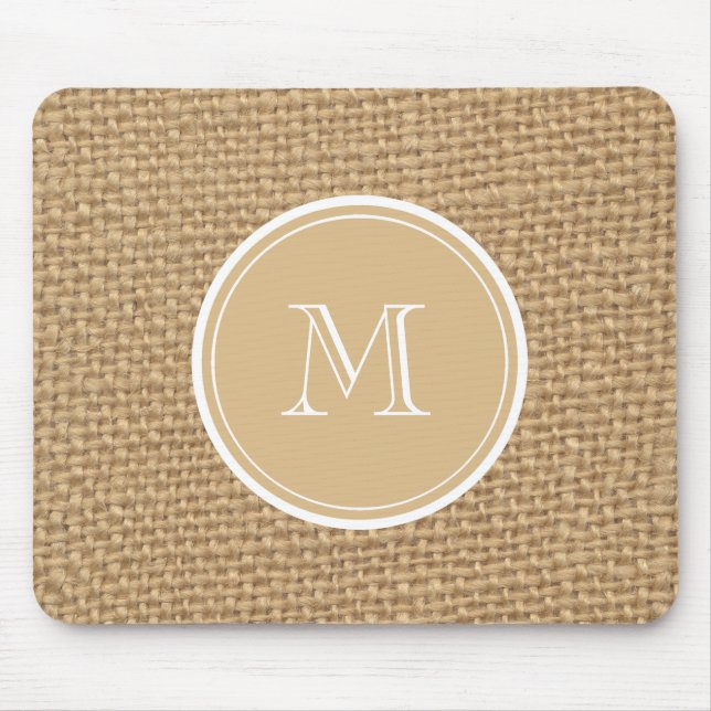 Rustic Burlap Background Monogram Mouse Pad (Front)