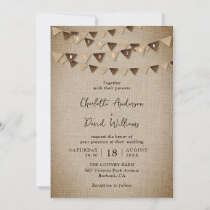Rustic Burlap Banners Wedding Invitation