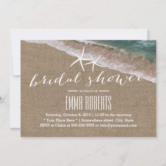 Rustic Burlap Beach & Starfish Bridal Shower Invitation (Front)