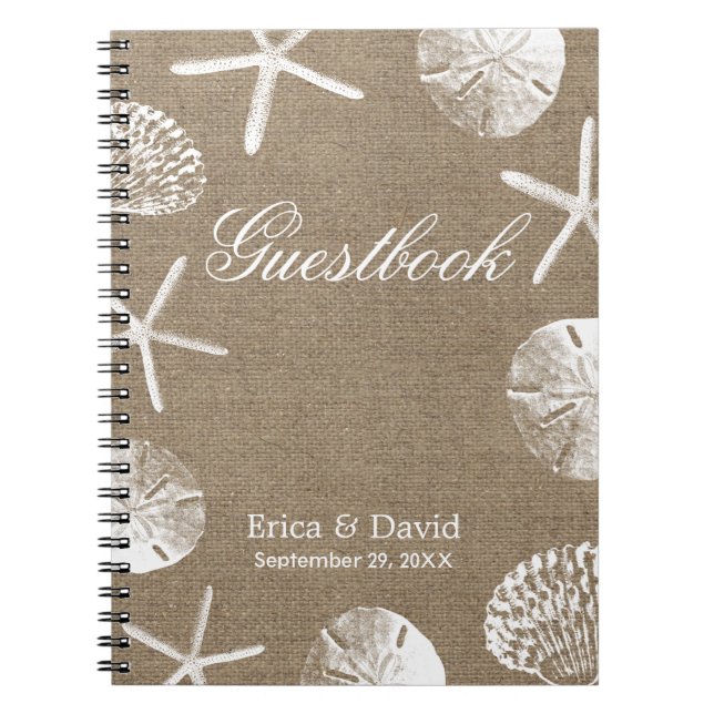 Rustic Burlap Beach Wedding Guestbook Spiral Notebook (Front)