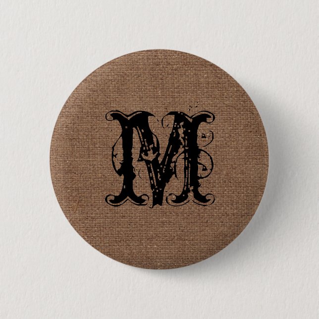 Rustic Burlap Black Monogram - Shabby Chic 6 Cm Round Badge (Front)