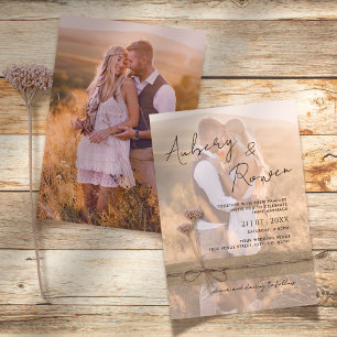 Rustic Burlap Blush Wildflower Boho Photo Wedding Invitation
