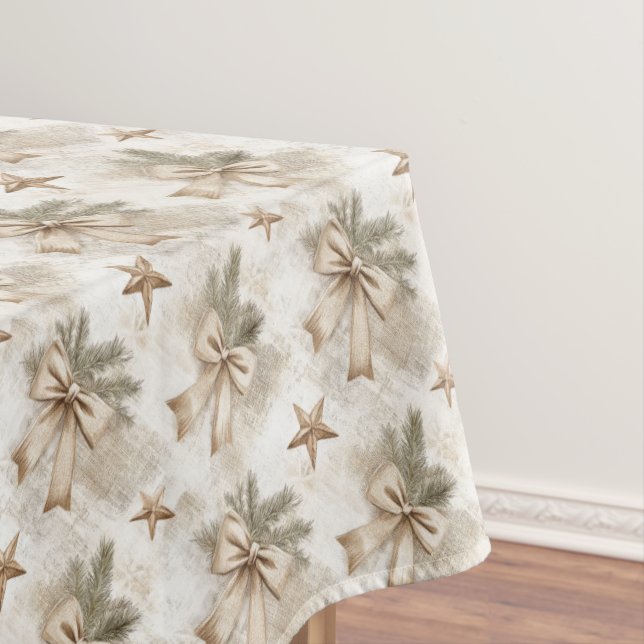 Rustic Burlap Bow and Stars with Pine Needles  Tablecloth (In Situ)