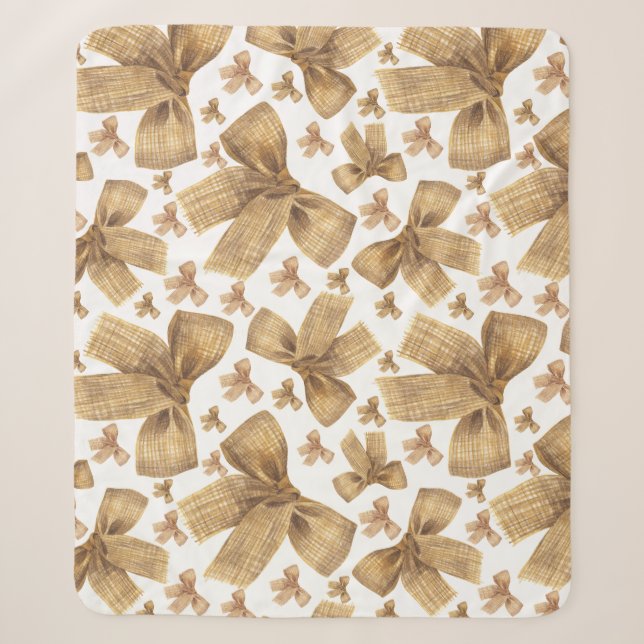 Rustic Burlap Bow Pattern Sherpa Blanket (Front)