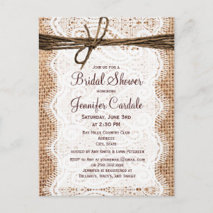 Rustic Burlap Bridal Shower Invitation Postcard