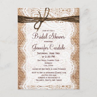 Rustic Burlap Bridal Shower Invitation Postcard