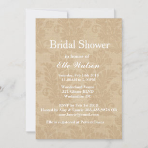 Rustic Burlap Bridal Shower Invitations, Custom Invitation