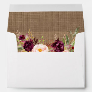Rustic Burlap Burgundy Floral Invitation Envelope