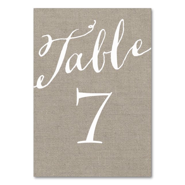 Rustic Burlap Chic Calligraphy Table Numbers (Front)