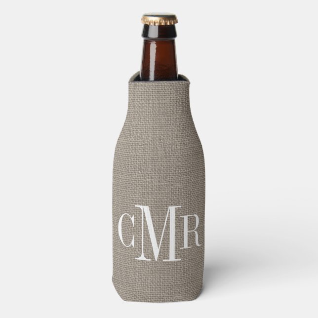 Rustic Burlap Classic Monogram Bottle Cooler (Bottle Front)