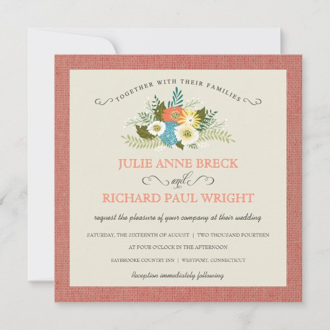 Rustic Burlap Country Wedding Invitations (Front)
