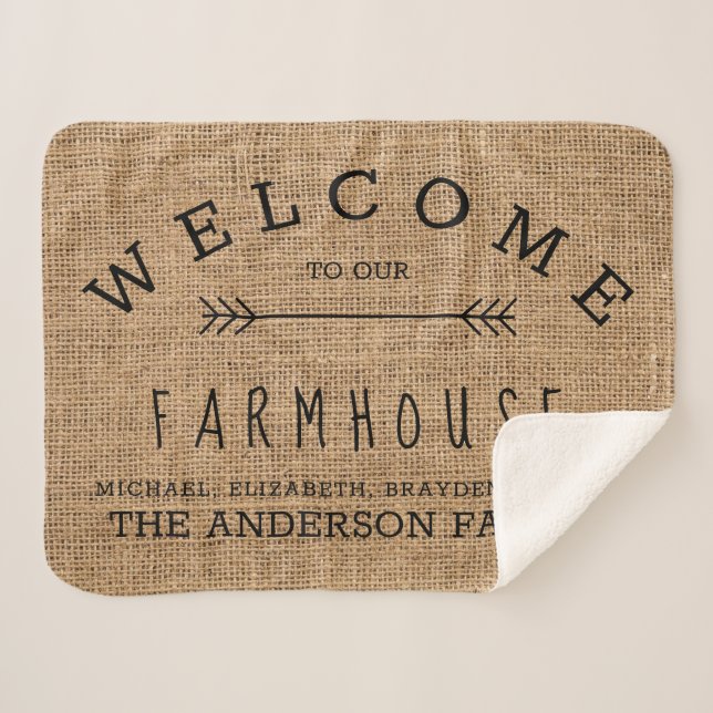Rustic Burlap Country Welcome to our Farmhouse Doo Sherpa Blanket (Front (Horizontal))