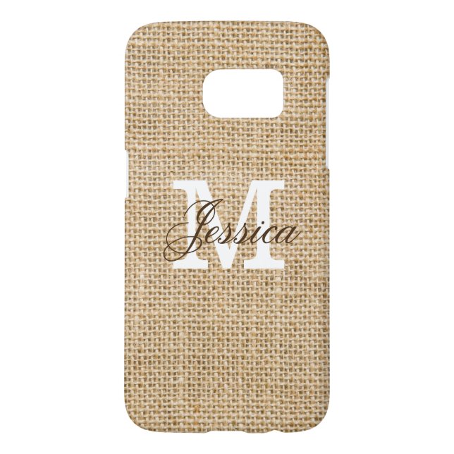 Rustic Burlap Custom Monogram Personalised Name Case-Mate Samsung Galaxy Case (Back)
