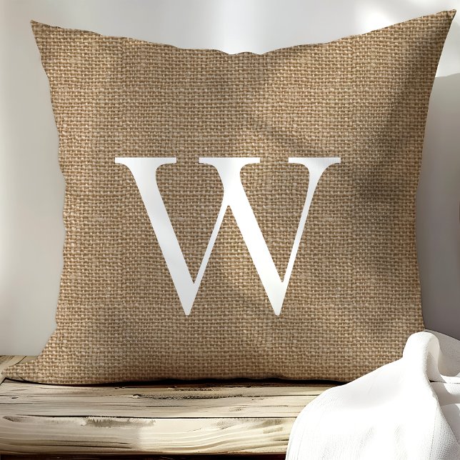 Rustic Burlap Custom Monogrammed Throw Pillows (Creator Uploaded)