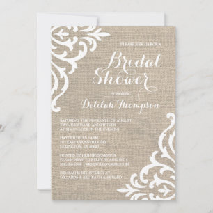 Rustic Burlap Damask Bridal Shower Invitation
