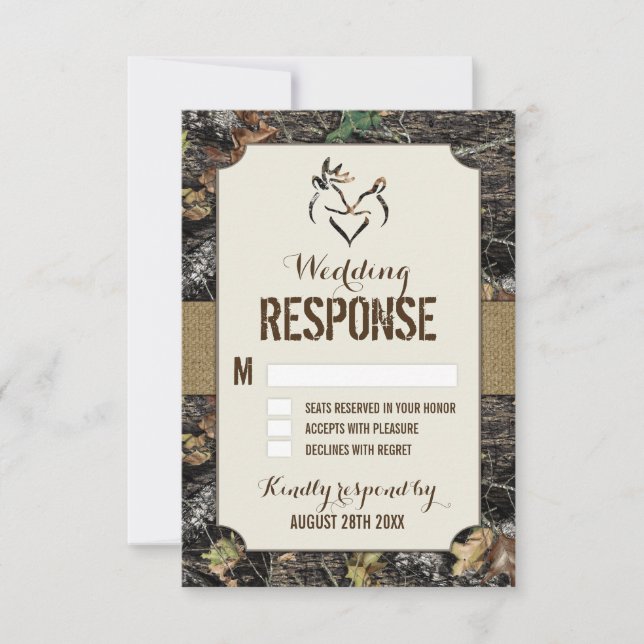 Rustic Burlap + Deer Hunting Camo RSVP Cards (Front)