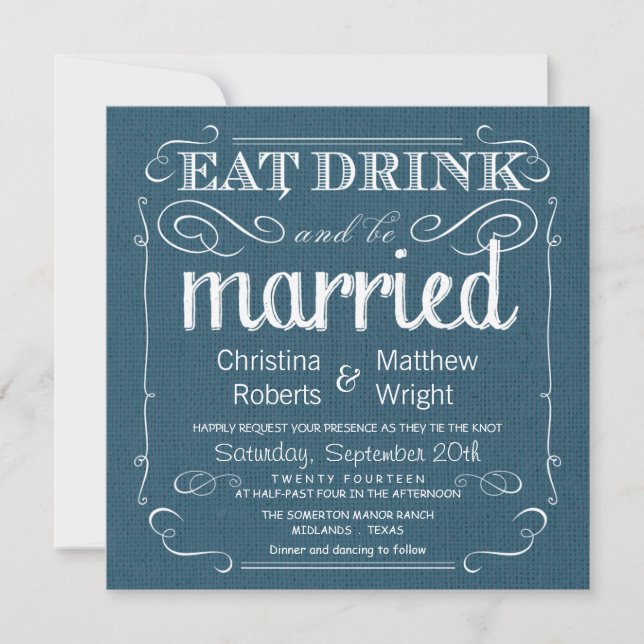 Rustic Burlap Denim Blue Wedding Invitations (Front)