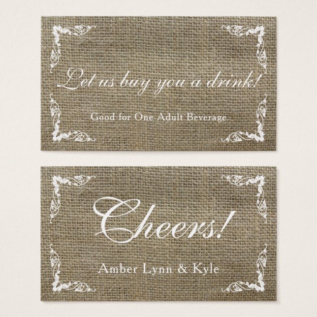 Rustic Burlap, Editable Script Drink Tickets (Front & Back)