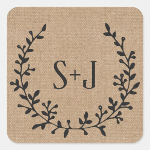 Rustic Burlap Elegant Black Wreath Wedding Seal