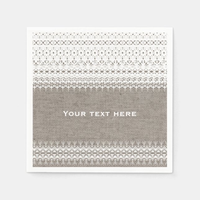 Rustic Burlap & Elegant Lace Wedding Napkin (Front)