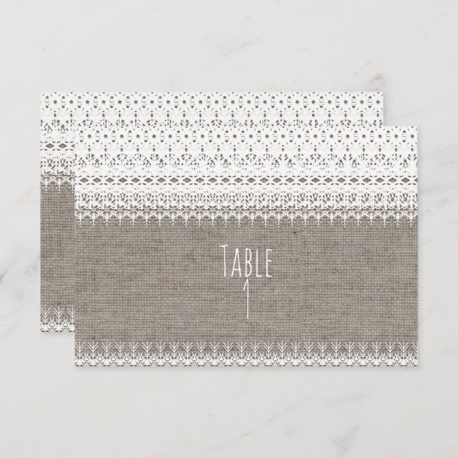 Rustic Burlap & Elegant Lace Wedding Table Number (Front/Back)