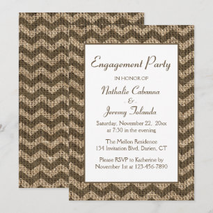 Rustic Burlap Engagement Party Brown Chevron Invitation