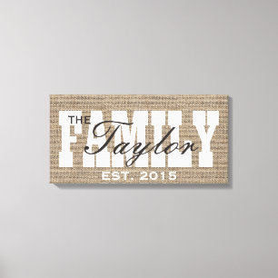 Rustic Burlap Family Established Family Name Sign
