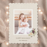 Rustic Burlap Floral Christmas Holiday Photo Card<br><div class="desc">Rustic holiday photo card with winter floral bouquet and faux burlap canvas texture background.</div>
