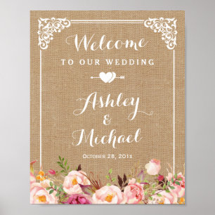 Rustic Burlap Floral Welcome Wedding Sign