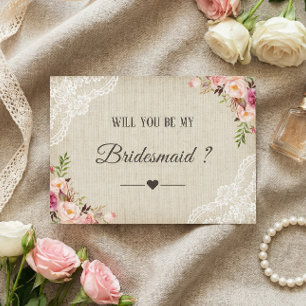 Rustic Burlap Floral Will You Be My Bridesmaid Invitation