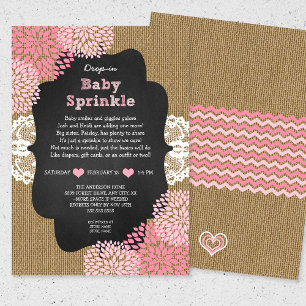 Rustic burlap girl drop-in baby sprinkle invitation